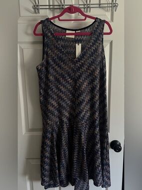 Anthropologie Zigzag Print Sleeveless Dress in Navy and Gray